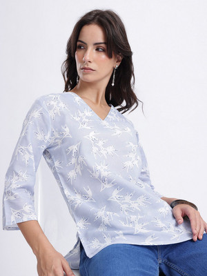 Anouk Rustic Women Printed Straight Kurta(Grey)