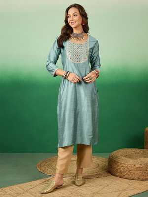 Sangria Men Embellished Straight Kurta(Blue)