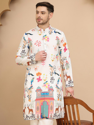 ANOUK Men Printed Straight Kurta(White)