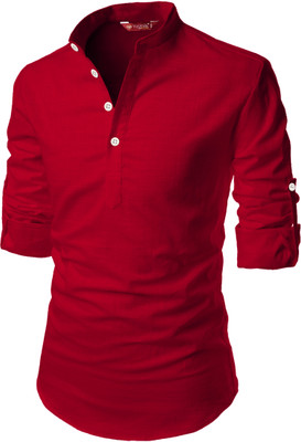 FireFish Men Solid A-line Kurta(Red)