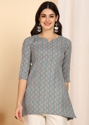 neshapex Women Printed Straight Kurta(Light Blue)