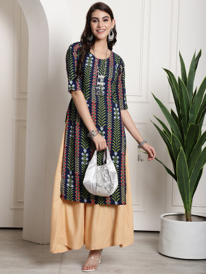 1 Stop Fashion Women Printed Straight Kurta(Blue)