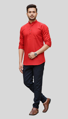 GOURI COLLECTIONS Men Solid Straight Kurta(Red)