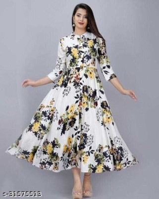 AnviTextile Women Printed Flared Kurta(Multicolor)