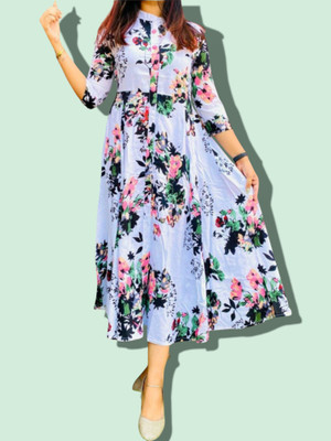 Khwaish Women Printed Anarkali Kurta(Multicolor)