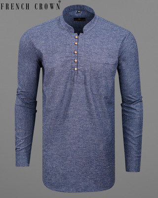 french crown Men Solid Straight Kurta(Dark Blue)