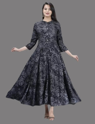 AnviTextile Women Printed Anarkali Kurta(Black)