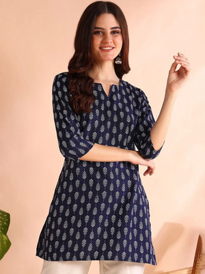 gfashion Women Printed Straight Kurta(Blue)