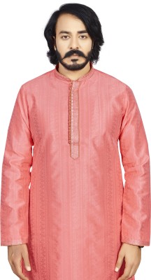 AKHANDDEEP Men Self Design Straight Kurta(Pink)