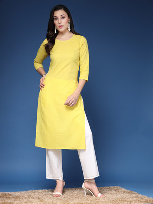 Divastri Women Striped Straight Kurta(Yellow)