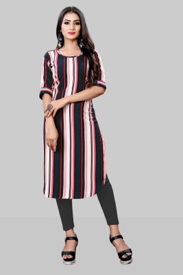 Modli 20 Fashion Women Striped Straight Kurta(White, Black)