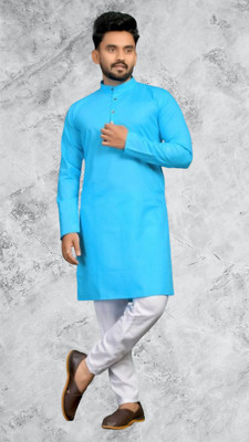 M Biswas Men Solid A-line Kurta(Light Blue)