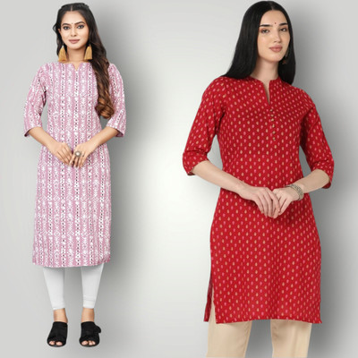 KALLAXI Women Self Design Straight Kurta(Multicolor)