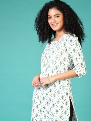 V-MART Women Printed A-line Kurta(Light Green)