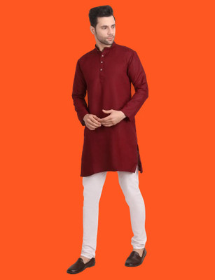 BISWAS Men Solid Straight Kurta(Red)
