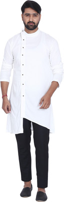 kiaz fashion Men Self Design High Low Kurta(White)