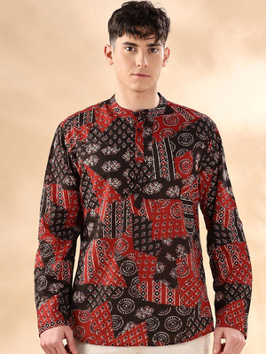 ANOUK Men Printed Straight Kurta(Black)