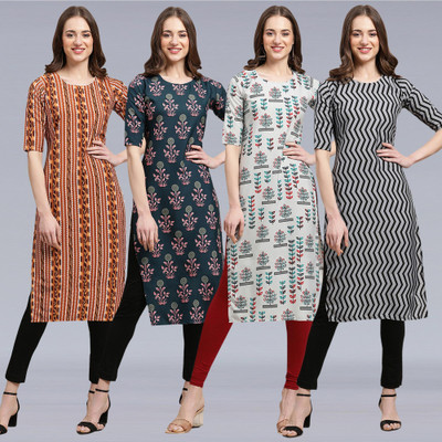 1 Stop Fashion Women Printed, Geometric Print, Striped A-line Kurta(Multicolor)