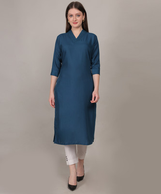 Siyanic Women Solid Straight Kurta(Blue)