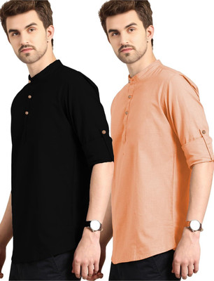 VIMASUTI Men Solid Straight Kurta(Orange)