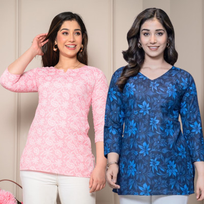 I N ENTERPRISES Women Floral Print Straight Kurta(Pink, Red)