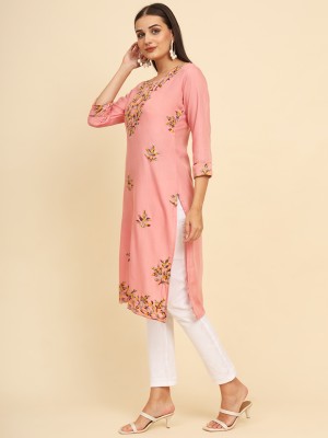 HERE&NOW Women Embroidered Straight Kurta(Pink)