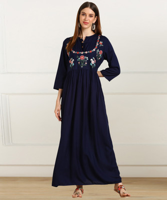 SHASHVI Women Embroidered Flared Kurta(Blue)