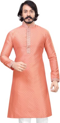 Mensfield Men Printed Straight Kurta(Orange)