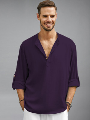 Navkanj Men Solid Straight Kurta(Purple)