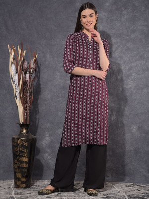 Mamoose Women Self Design Ethnic Dress Kurta(Purple, White)