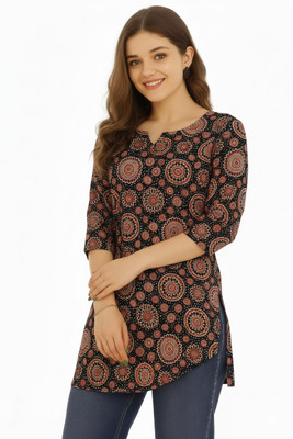 jeneric Women Printed A-line Kurta(Black)