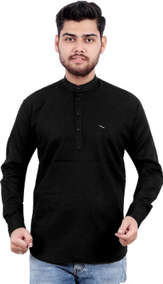 SQS Men Solid Straight Kurta(Black)