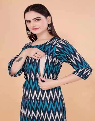 Parwati Creation Women Abstract A-line Kurta(Blue)