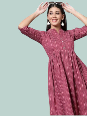 Houseofcommonv Women Printed A-line Kurta(Maroon)