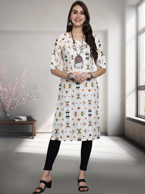 1 Stop Fashion Women Printed A-line Kurta(White)