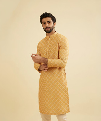 MANYAVAR Men Printed Straight Kurta(Yellow)