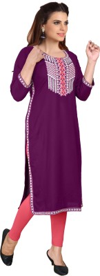 Kapadia Women Embroidered Straight Kurta(Purple)