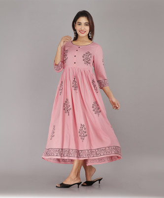 NeeraFashion Women Floral Print Anarkali Kurta(Pink)