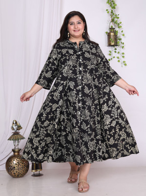 Swasti Women Floral Print A-line Kurta(Black)