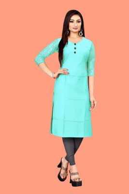 Coft Women Solid Straight Kurta(Green)