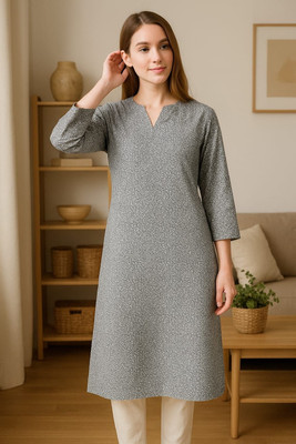 HouseOfCommon Women Solid A-line Kurta(Grey)