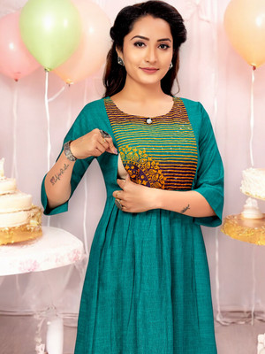 RITIJYA Women Printed Anarkali Kurta(Light Green)
