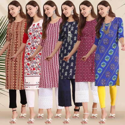 1 Stop Fashion Women Printed Straight Kurta(Multicolor)