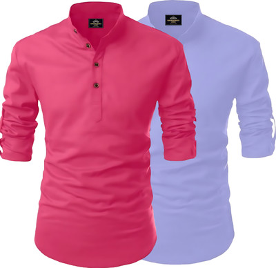 Fashion Marts Men Solid Straight Kurta(Multicolor, Blue)