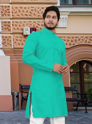 Flossy Men Solid Straight Kurta(Light Green)