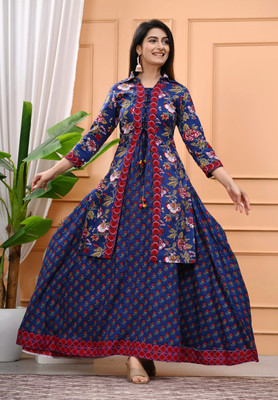 DSS FASHION Women Printed Anarkali Kurta(Blue)
