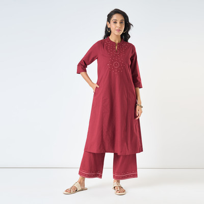 Rangmanch by Pantaloons Women Solid A-line Kurta(Red)