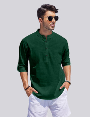 bellstone Men Solid A-line Kurta(Green)