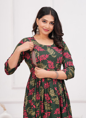 premokar fashion Women Printed Flared Kurta(Green)