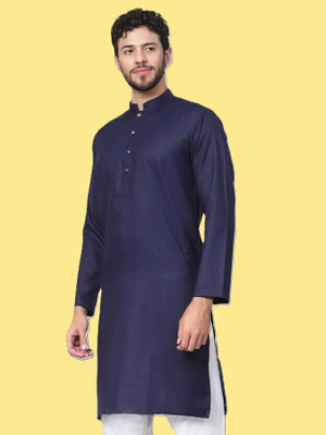 Rajababu Men Solid Straight Kurta(Blue)